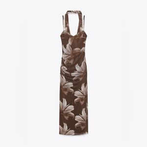 Zara TULLE PRINT MIDI DRESS WITH FOULARD